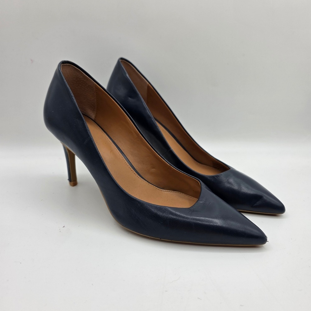Calvin Klein Gayle Pump Navy Blue Leather Pointed Toe Stiletto Womens 7
